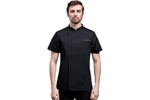 LENMIPOT Unisex Zipper Chef Coat Short Sleeve Multi-Pockets Chef Jacket Back Mesh Chef Shirt