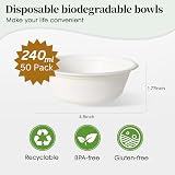 Ask Packaging 50 Pack Bagasse Bowls 240ml 8oz Disposable Compostable view 3