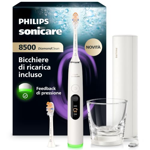 Philips Sonicare Next-Generation DiamondClean 8500 Sonic Electric Toothbrush − with Smart Pressure Feedback, and 18 Settings, Powder White, HX8514/11