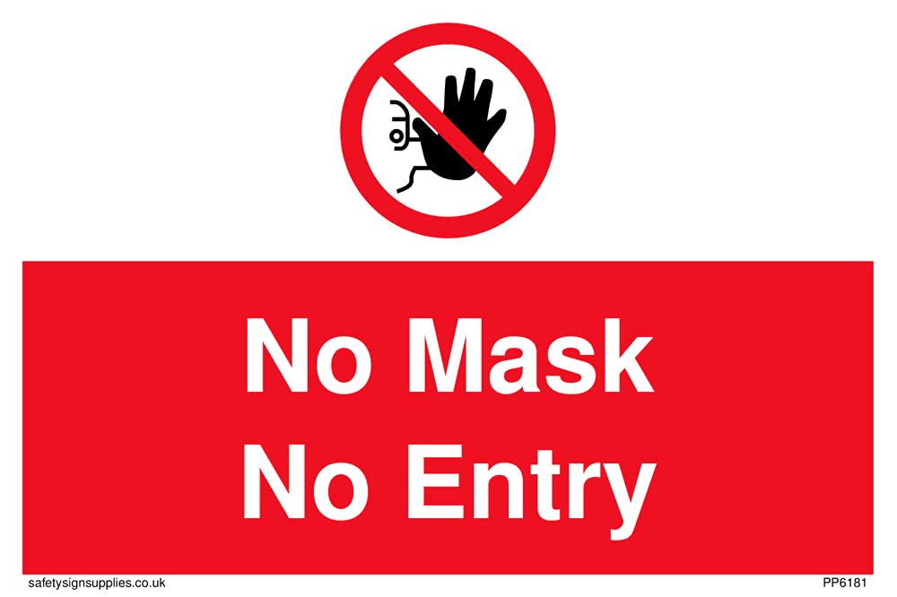 Pack of five - No Mask No Entry Sign - 150x100mm - A6L
