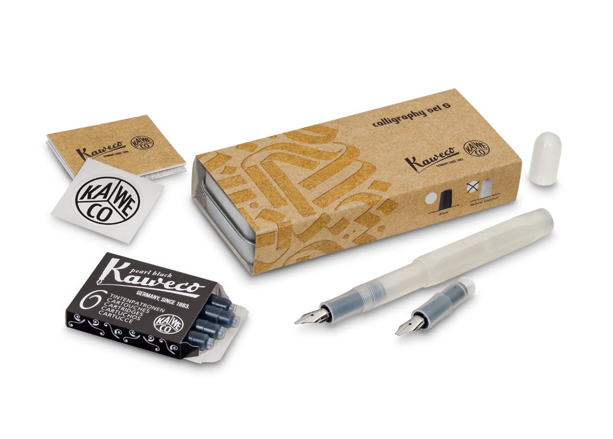 Kaweco CALLIGRAPHY SPORT Set "S" Natural Coconut (1.5/2.3 mm Nibs) I Exclusive Fountain Pen Gift Set for Hand Lettering or Journaling with Ink Cartridges