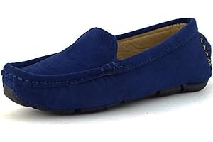 PPXID Girls Boys Suede Leather Slip-on Loafers Casual Boat Shoes Dress Shoes Oxford Flats