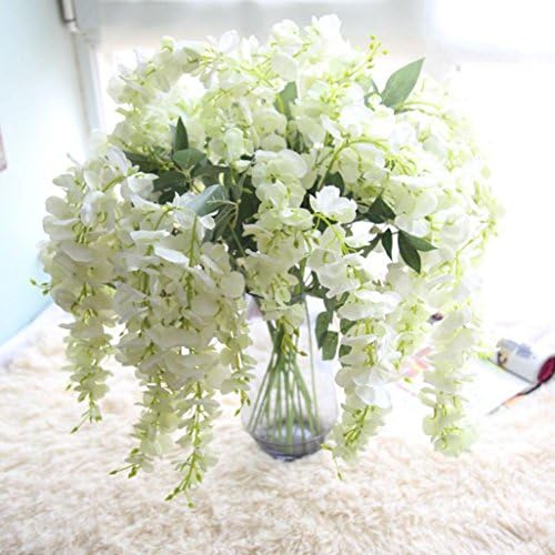 Hot Sale! Neartime Clearance Artificial Silk Wisteria Fake Garden Hanging Flower Plant Vine Wedding Decor (White)