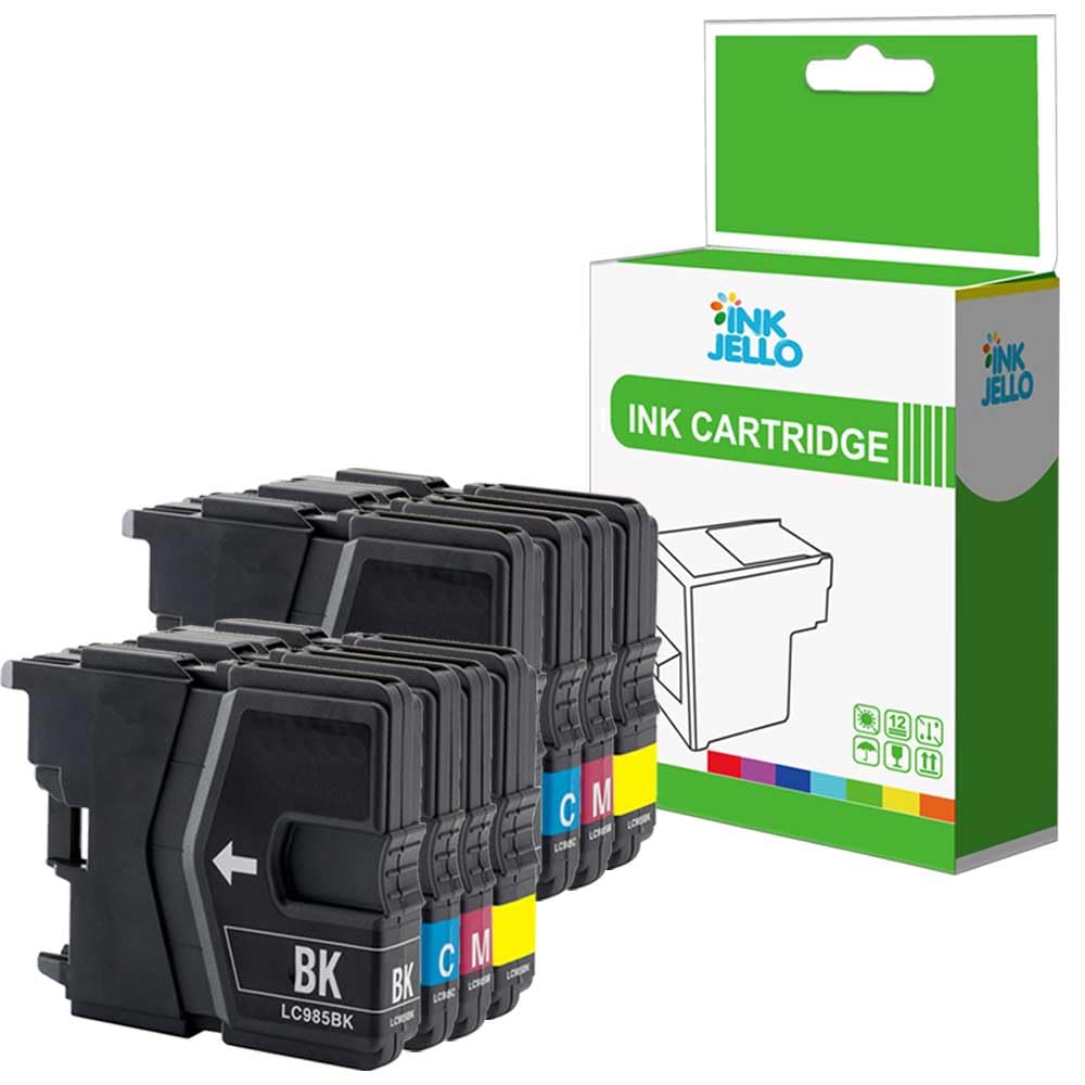 InkJello Ink Cartridge For Printer, Compatible With Brother MFC-J220 J265W J410 DCP-J125 J315W J415W J515W LC985BK/C/M/Y (Black/Cyan/Magenta/Yellow, 8-Pack)
