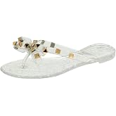 TOP Moda Womens Studded Jelly Flip Flops Sandals with Bow