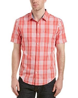Mens Plaid Heritage Slim Fit Woven Shirt, M, Orange