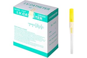 VNisenllc Body Piercing Needles I.V. Catheter Cannula Ear Nose Septum Navel Sterile Piercing Needles Tattoo Tool, 50pcs 24G Yellow