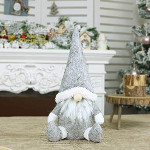 N/N Christmas Ornaments Plush Gnome Doll Santa Long Beard Standing Plush Handmade Doll Toy for Christmas Decorations Winter Table Ornament Home Holiday Decoration Presents (Grey)