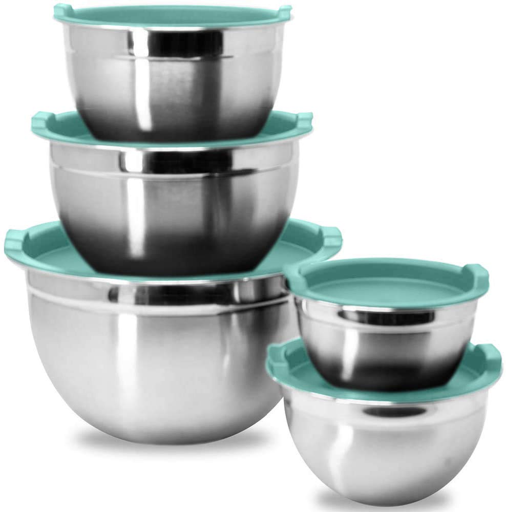 Meal Prep Stainless Steel Mixing Bowls Set, Home, Refrigerator, and Kitchen Food Storage Organizers | Ecofriendly, Reusable, Heavy Duty By WHYSKO (With Blue Lids)