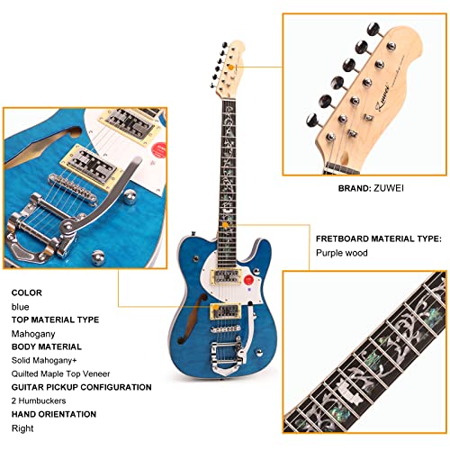 ZUWEI Semi Hollow Body Electric Guitar,TL Series Electric Guitar,3A