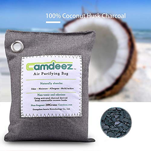 Camdeez Natural Air Purifying Bagï¼ŒCoconut Shell Activated Carbon Air Freshener, Odor Eliminator for Cars,Closet,Shoes,Kitchens,Basements,Bedrooms.4 Pack (200-Grams)