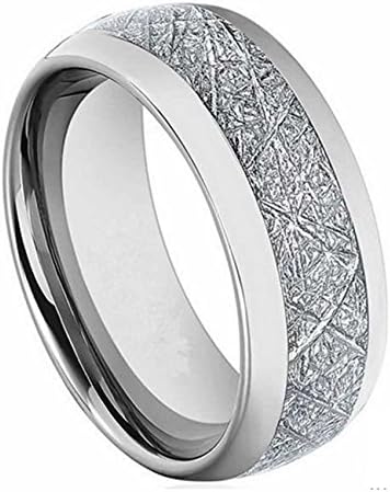 LAMUCH Men Women 8MM Wide Inlaid Silver Carbon Steel Tungsten Ring Size5.5