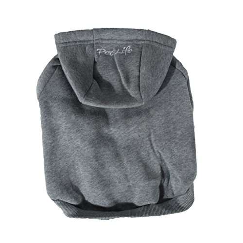PET LIFE 'American Classic' Designer Fashion Plush Cotton Pet Dog Hooded Sweater Hoodie, Small, Grey