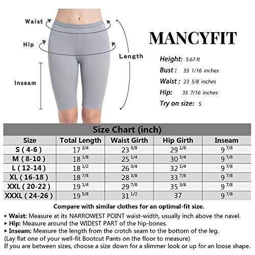 MANCYFIT Slip Shorts for Women Smooth Short Leggings Half Mid Thigh Legging Sleek Undershorts Gray Large - Thumbnail 7