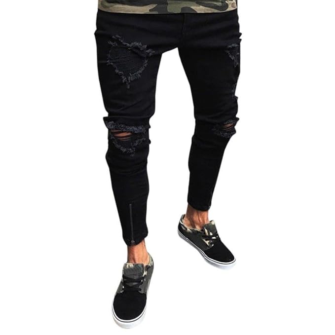 Ansenesna Hose Herren Sommer Jeans Lang Eng Zerrissen Freizeithose mit Reißverschluss Männer Denim Destroyed Outdoor Hosen Sc