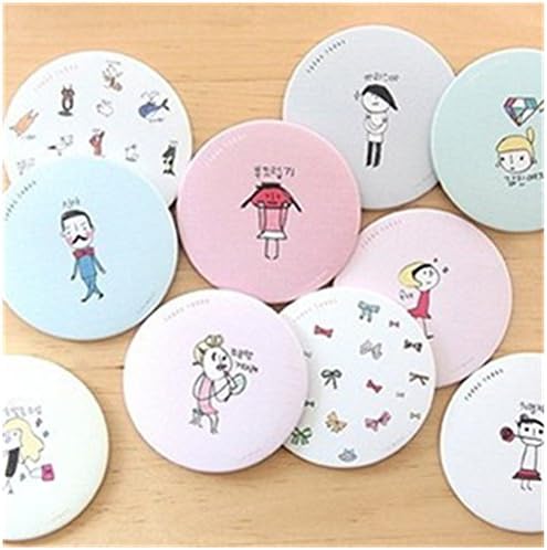 Casualfashion 8Pcs Mini Portable Circular Mirror Cute Cartoon Pocket Makeup Mirror Women Cosmetic Compact Mirrors