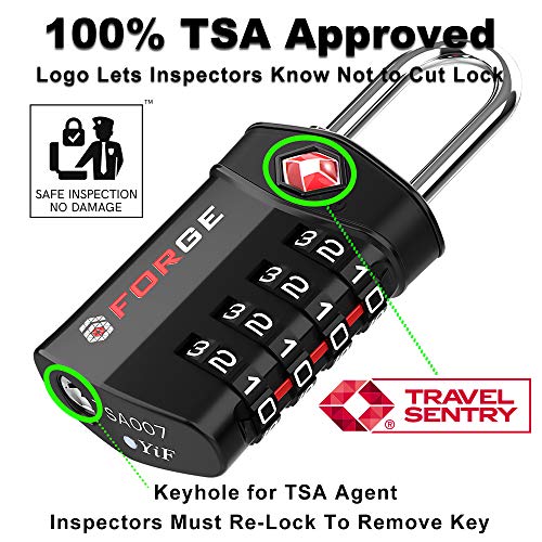 Quality 4 Digit TSA Approved Luggage Lock 2 Black Locks with Inspection Indicator, Alloy