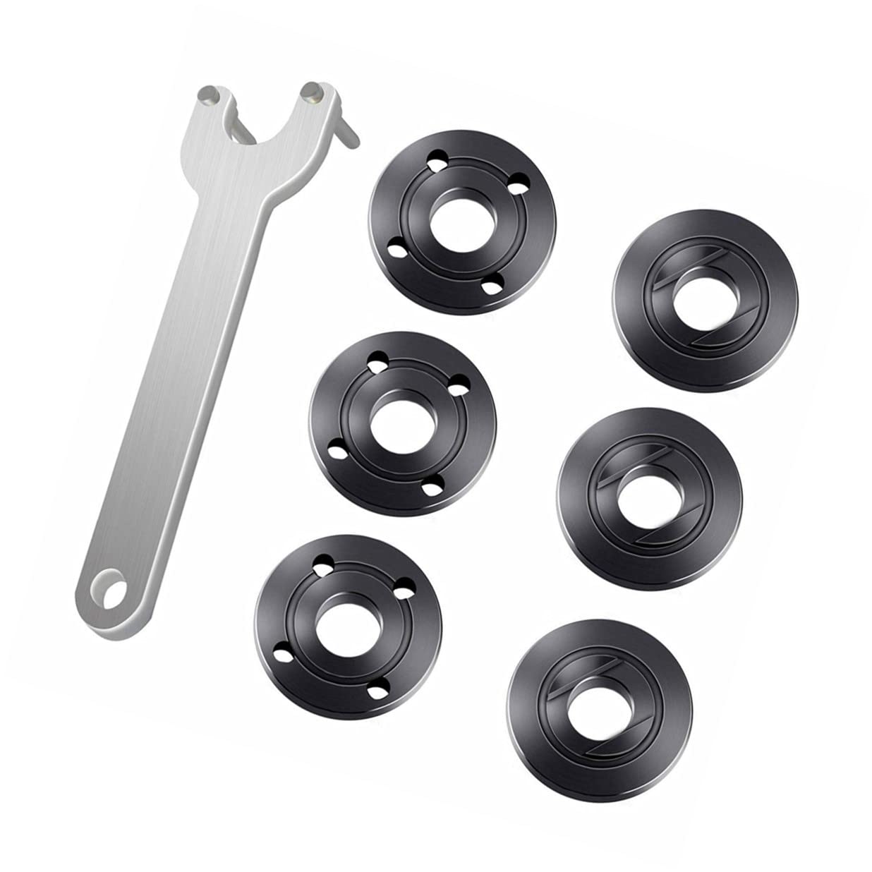 Hozzwhoo Grinder Angle Spanner Wrench Flange Nut, 4.5 Inch 5 Inch 5/8-11, 1PC Angle Grinder Flange Wrench and 6PCS Flange Nuts