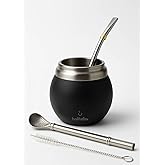 BALIBETOV Yerba Mate Kit - Includes One Mate Cup and Bombilla Set - Stainless Steel Double Wall Thermal Yerba Mate Gourd and Bombilla Set (Mate straw) - Easy to clean and maintain (Black)