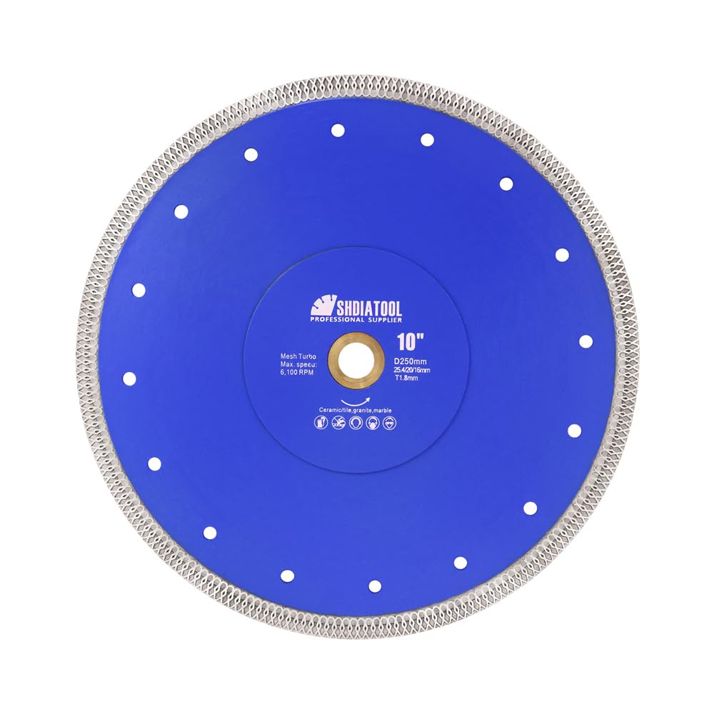 SHDIATOOL Diamond Cutting Disc 250mm / 10 Inch X Mesh Turbo Saw Blade for Tile Marble Ceramic Porcelain