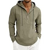 TRFIC Mens Cotton Linen Hoodies Long Sleeve Button Down Shirts Casual Hawaiian Beach Yoga Sweatshirts