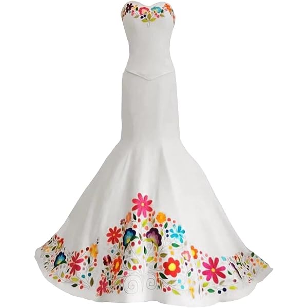 Amazon.com: Flower Embroidered Mexican Prom Party Dresses Mermaid Trumpet  Satin Sweet 16 Dress Corset M1/White 4: Clothing, Shoes & Jewelry