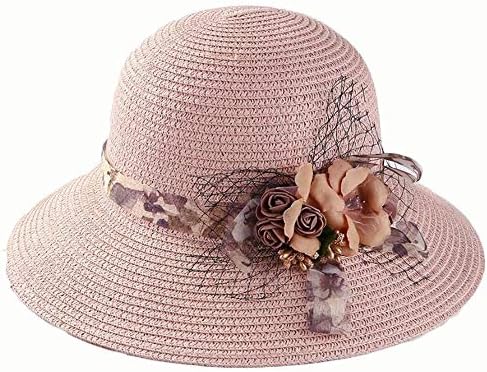 日よけ レディース屋外sunhat日焼け止め花わら夏わら帽子 おしゃれ 値引き Color Pink
