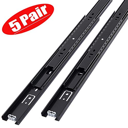 Friho 5 Pair of 12 Inch Hardware Ball Bearing Side Mount Black Drawer Slides, Full Extension, Available in 10'',12''14'',16'',18'',20''24'' Lengths