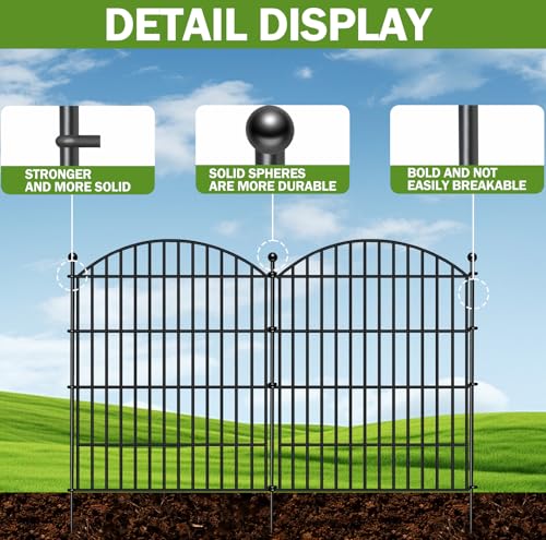 QLOFEI 10 Panels Garden Fences Animal Barrier Fencing - 32in(H) x24ft(L) with Lock - Metal Panel Border with Rustproof Coating - Decorative Cloture Jardin Dog Fence Outdoor for Yard, Flowers, Patio