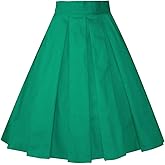 Girstunm Women's Pleated Vintage Skirt Floral Print A-line Midi Skirts with Pockets