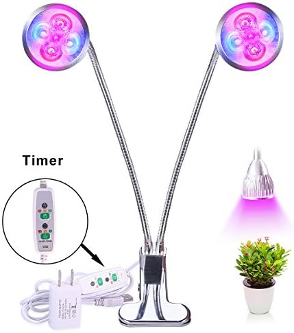 JESTEK Upgraded New Dual LED Grow Light Desk Lamp True 15W Dimmable 3 Levels Plant Lamp with Adjustable 360 Degree Gooseneck&amp;Timer(2H/4H/8H) for Indoor Plants Hydroponics Greenhouse Gardening 2018
