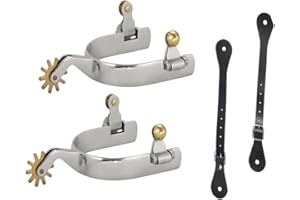 MORECP Western Cowboy Spurs, Paired with 6 Holes Spurs Belt, Western Cowboy Spurs with Copper Rowel,Stainless Steel Western Horse Spurs with Rotatable Gear, Men Women Horse Boot Spurs for Equestrian