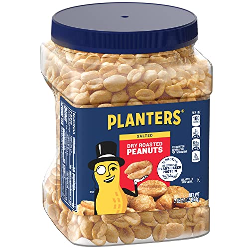 PLANTERS Dry Roasted Peanuts,Resealable Plastic Jars Peanuts with Sea Salt Peanut Snacks