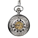 Mudder Black Half-hunter Roman Mechanical Pocket Watch with Chain
