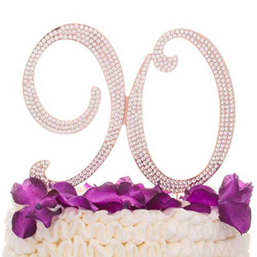 Ella Celebration 90 Cake Topper for 90th Birthday - Rhinestone Number Party Supplies & Decoration Ideas (Rose Gold)