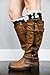 Lace Boot Socks Knee High Socks Ruffled Lace Trim & Buttons Leg Warmers for Boots (Black)