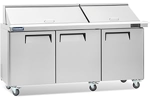 ICECASA 72" W Commercial Refrigerator Sandwich&Salad Prep Table Mega Top 3 Door Stainless Steel Counter Fan Cooling Refrigerator with 30 pans-72 Inches for Restaurant, Bar, Shop, etc