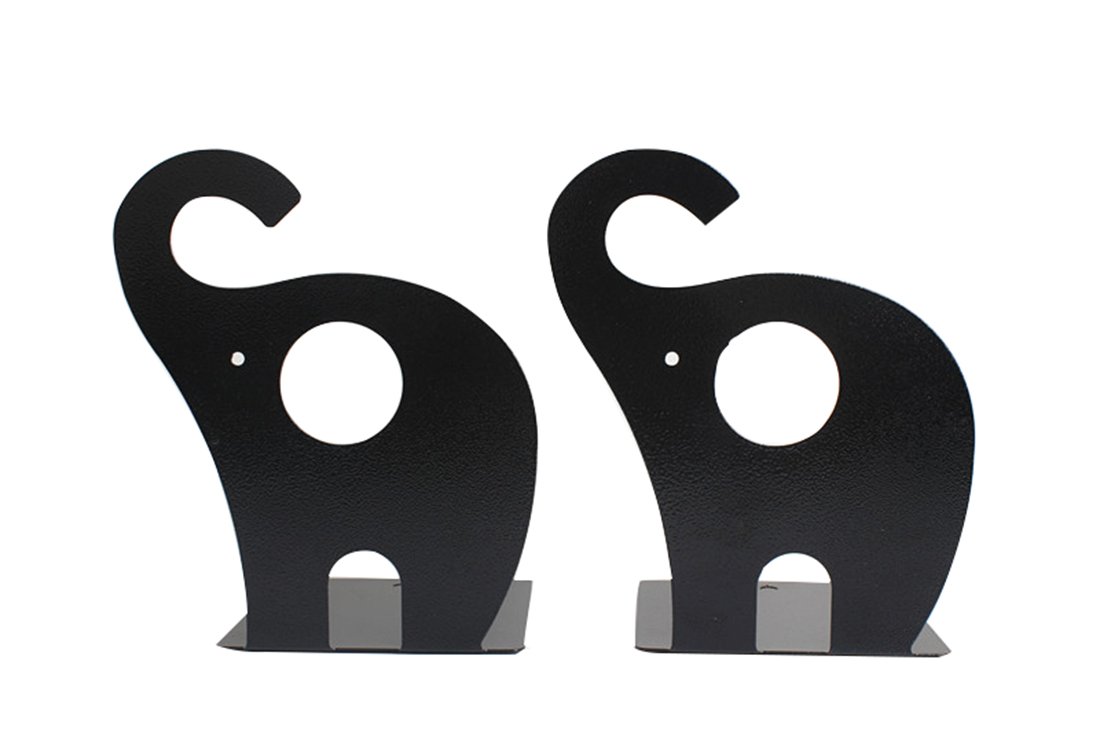 Cute Cartoon Elephant Shape Nonskid Metal Bookends for Kids Gift Decoration(Black)