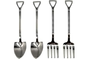 4 PCS Shovel Shape Spoon and Fork 4.7 inch 18/10（304 ）Stainless Steel Coffee Sugar Mini Ice Cream Spork Fruit Forks for Home 