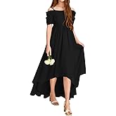 Haloumoning Girls Cold Shoulder Dress A-line Asymmetrical Chiffon Junior Bridesmaid Birthday Party Dress