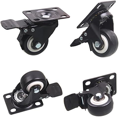 2"Double Ball Bearings Plate Caster(4 Pack), PU Foam Quite Mute No Noise Swivel Caster Wheels Steel Base 360 Degree RotatableWith Top Plate Total Lock Brake for Furniture Shopping Cart-Black