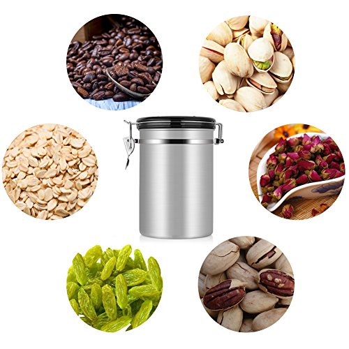 Large Coffee Container,Ground or Whole Beans Fresher for Longe,Stainless Steel Silver Vacuum Sealed Food Storage Container for Suger, Tea,Coffee(22 OZ)