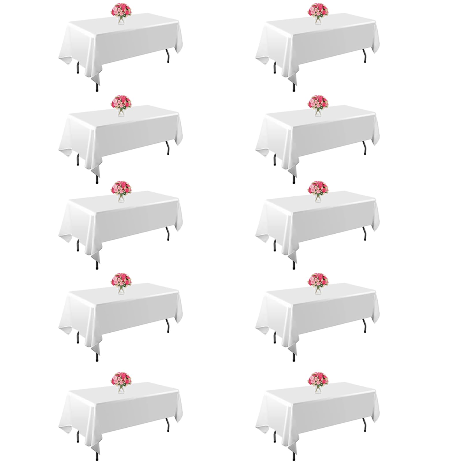 Photo 1 of 10 Pack White Table Cloth for Rectangle Tables,60x102 inch-Washable and Reusable Table Cloths for 6-8 Ft Rectangle Table,Polyester Fabric Table Cover for Party,Wedding,Buffet
