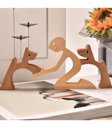Estatuilla Perro Madera Hecha A Mano NUACOS - Decoración Minimalista, Regalo Amantes Perros, 11x8.5cm