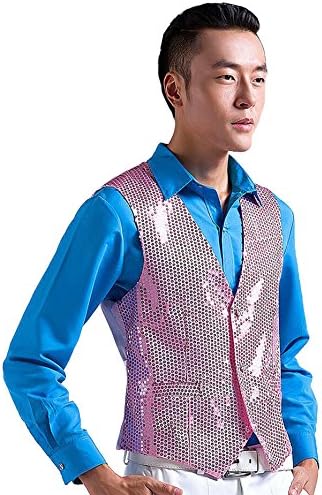 HAOYU Men's Stage Show Sequined Vest (XL: Chest 41", Pink)