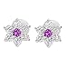 Rhodium Plated Clear & Fuchsia Cubic Zirconia Flower Screw Back Earrings for Toddlers & Kids 5mm - Lovely and Charming Flower Jewelry for Girls - Children's Everyday Accessory