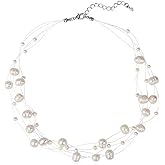 Aleasha Baroque Multilayer Pearl Necklace for Women White Black Pearl Strand Handmade Wedding Jewelry