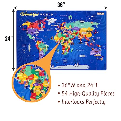 World Map Puzzle, Floor Puzzles for Kids Ages 35, 4810, Geography