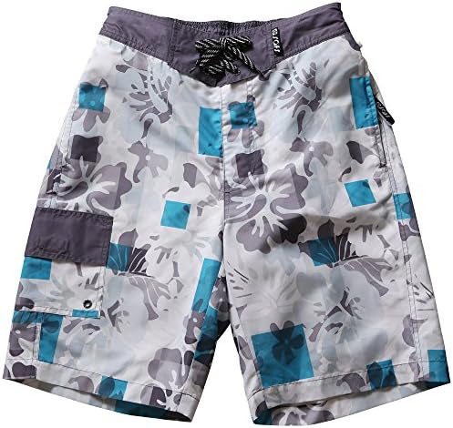 SAFS Men's Boardshorts Swim Trunks Designed Shorts Paisley Hibiscus Gray 30