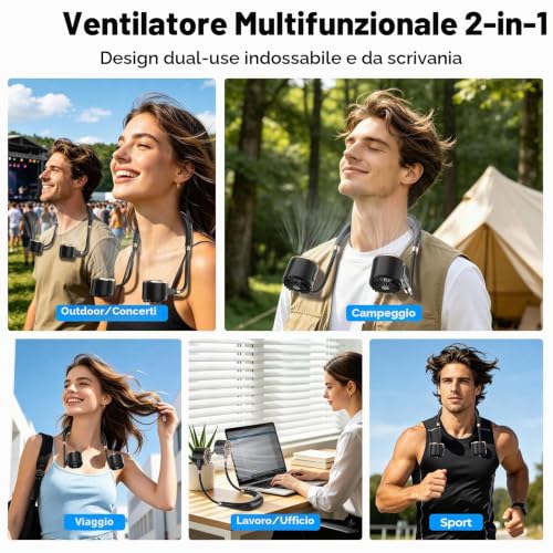 Neck Fan, 4 Ah Mini Portable Fan, 6 Speeds Silent Neck Fan, LCD Display Portable USB Rechargeable Fan, Desk Fan Office Bedside Walking